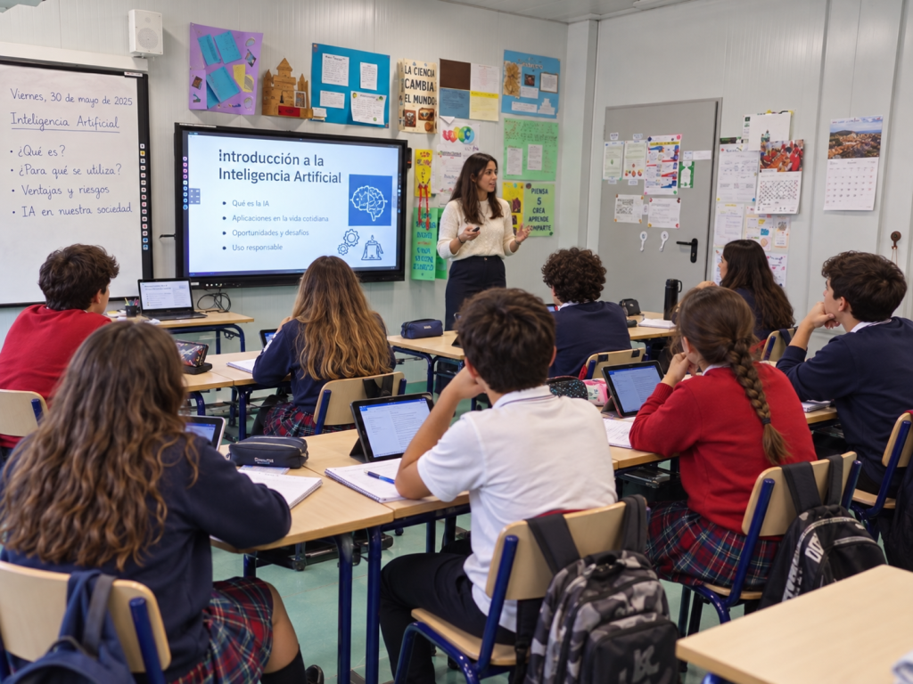 Aula de un colegio español, con las clases suspendidas por el temporal en Valencia y Alicante