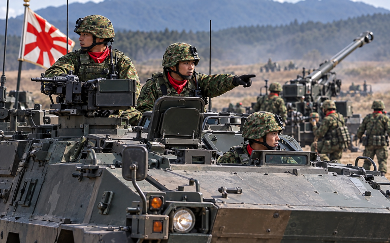 Militares japoneses de las Fuerzas de Autodefensa durante unas maniobras